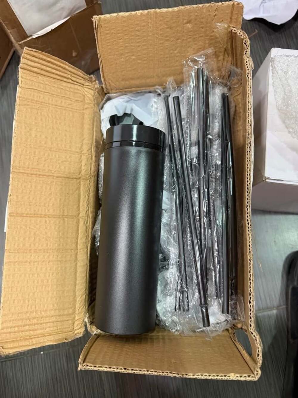 Bulk Matte Black Skinny Tumblers with Straws set of 8